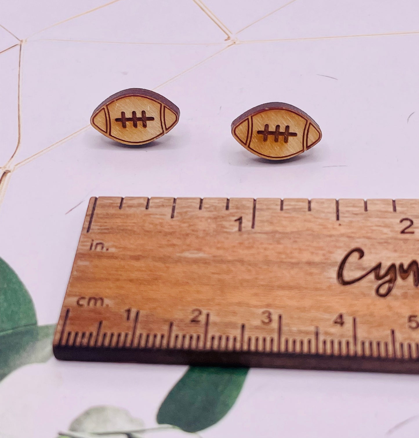 Football Wood Stud Earrings