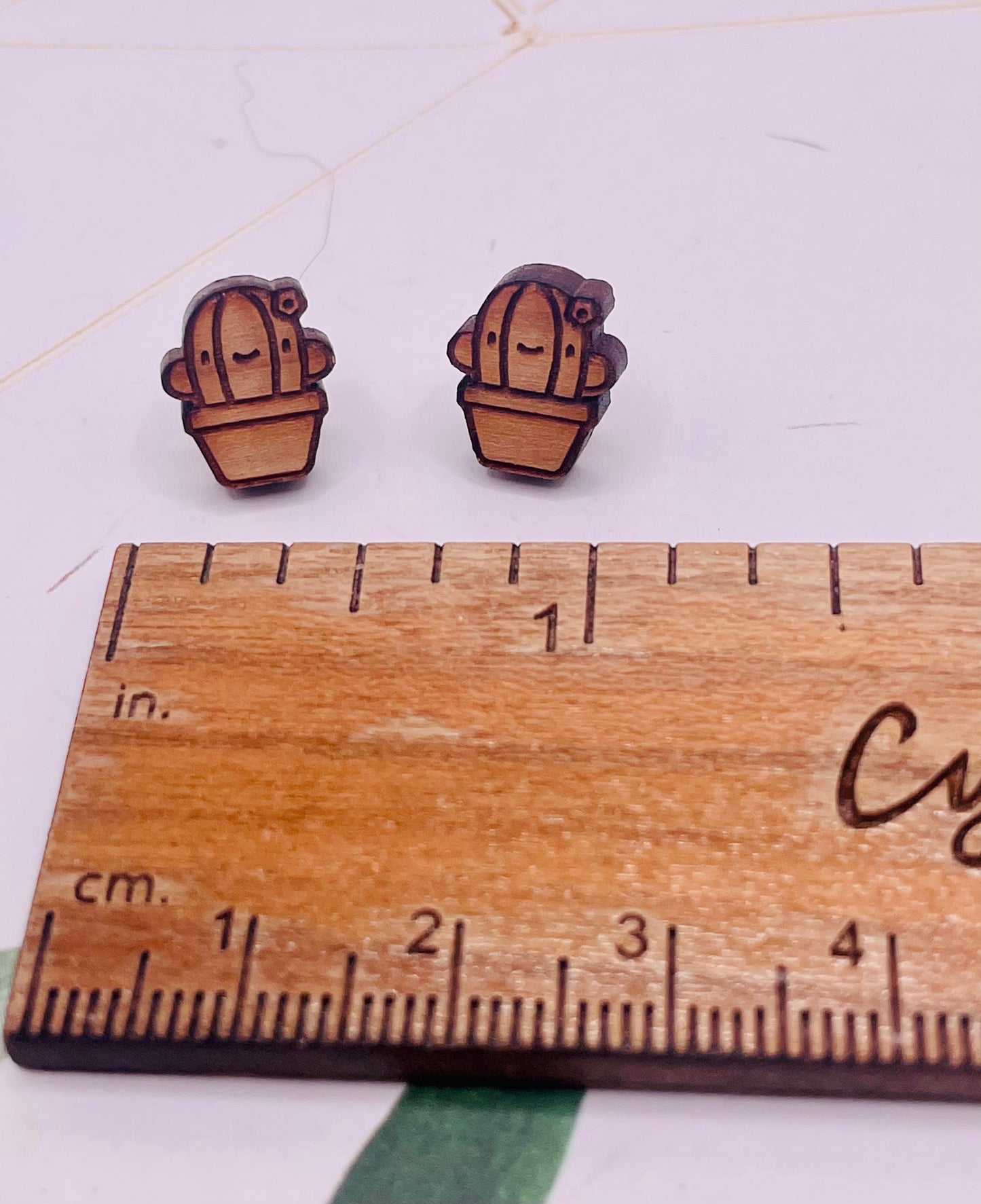 Cactus Wood Stud Earrings