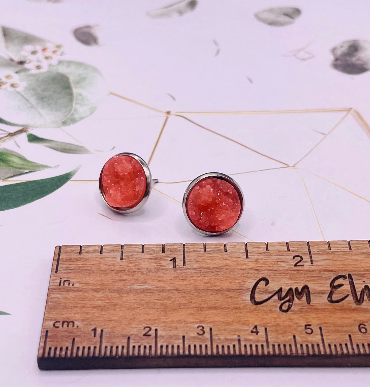 Coral Faux Druzy Stud Earrings