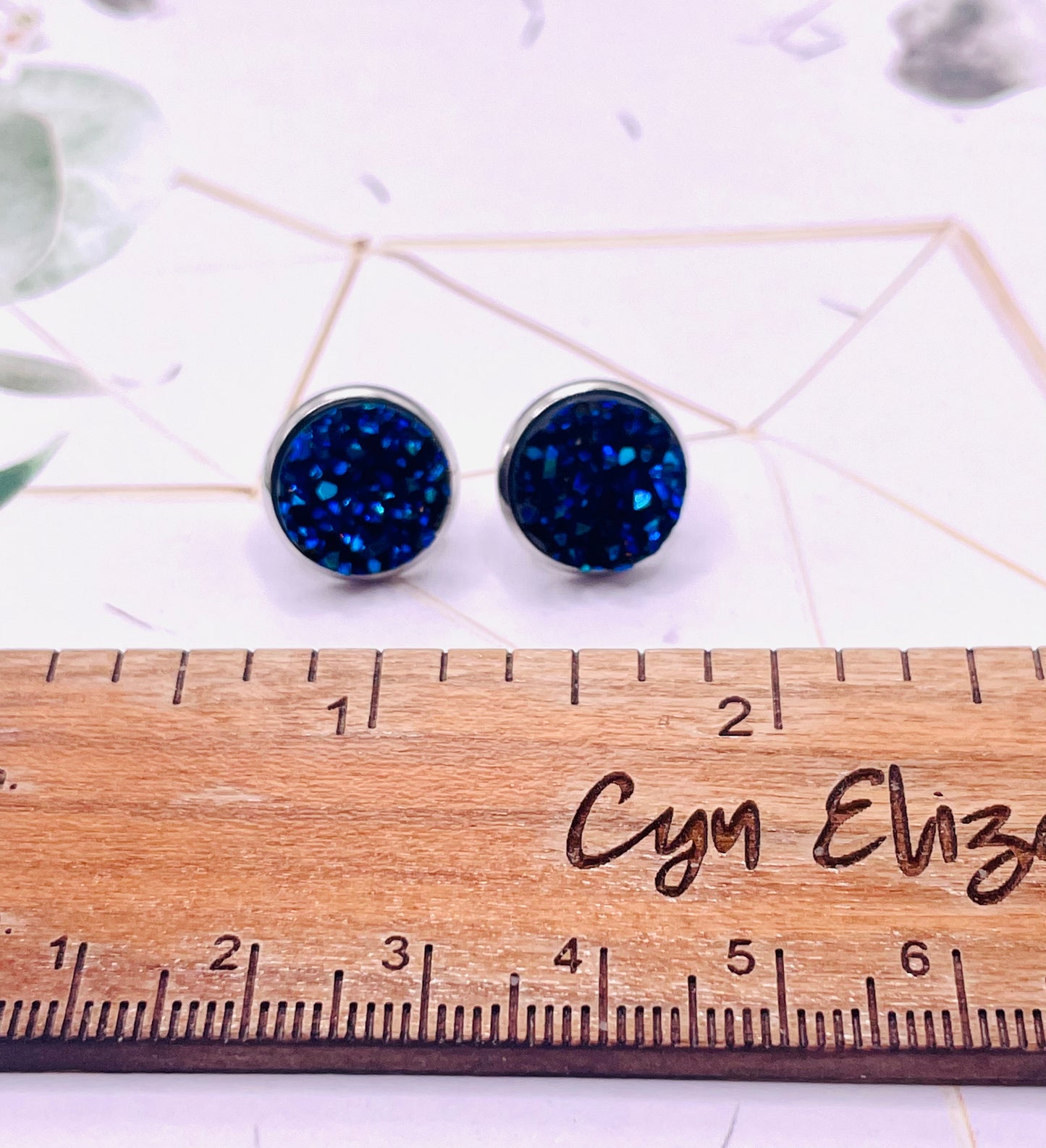 Blue Iridescent Faux Druzy Stud Earrings