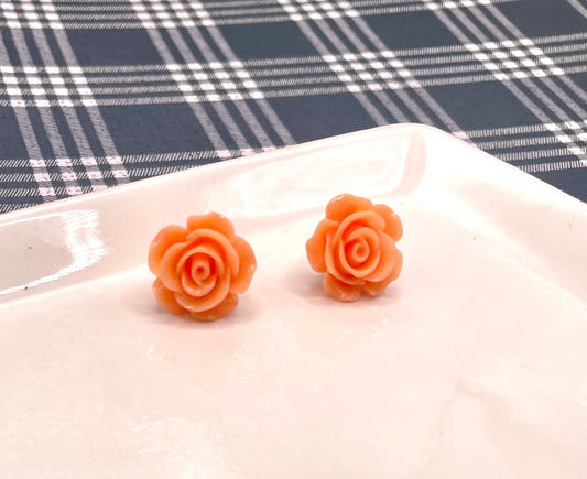 Coral Rose Stud Earrings