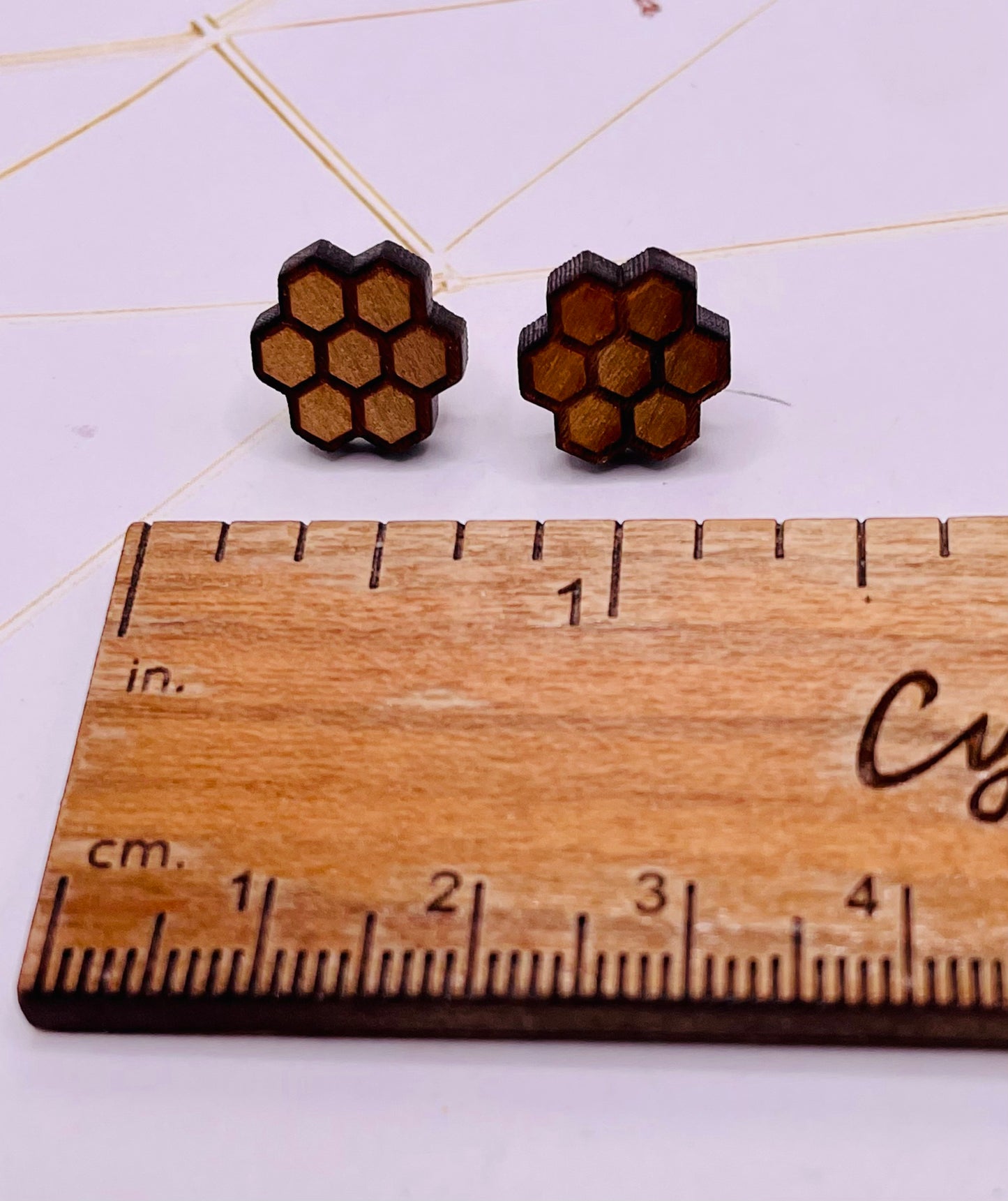 Honeycomb Wood Stud Earrings