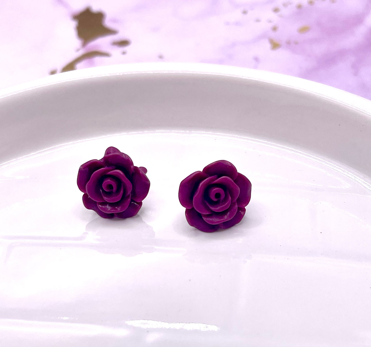 Matte Maroon Rose Stud Earrings