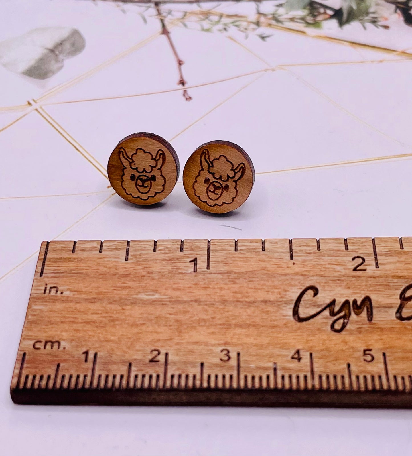 Llama Wood Stud Earrings