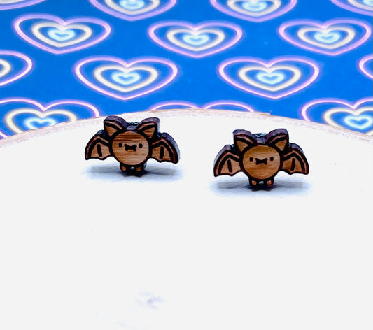 Bat Wood Stud Earrings