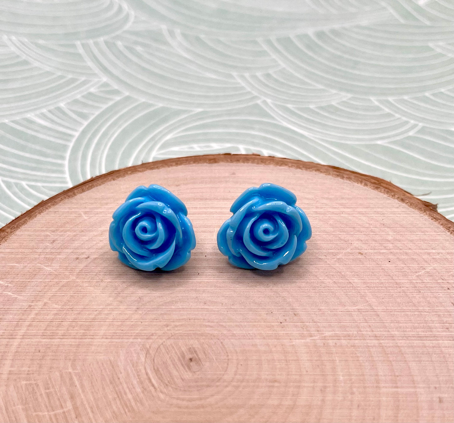 Sky Blue Rose Stud Earrings