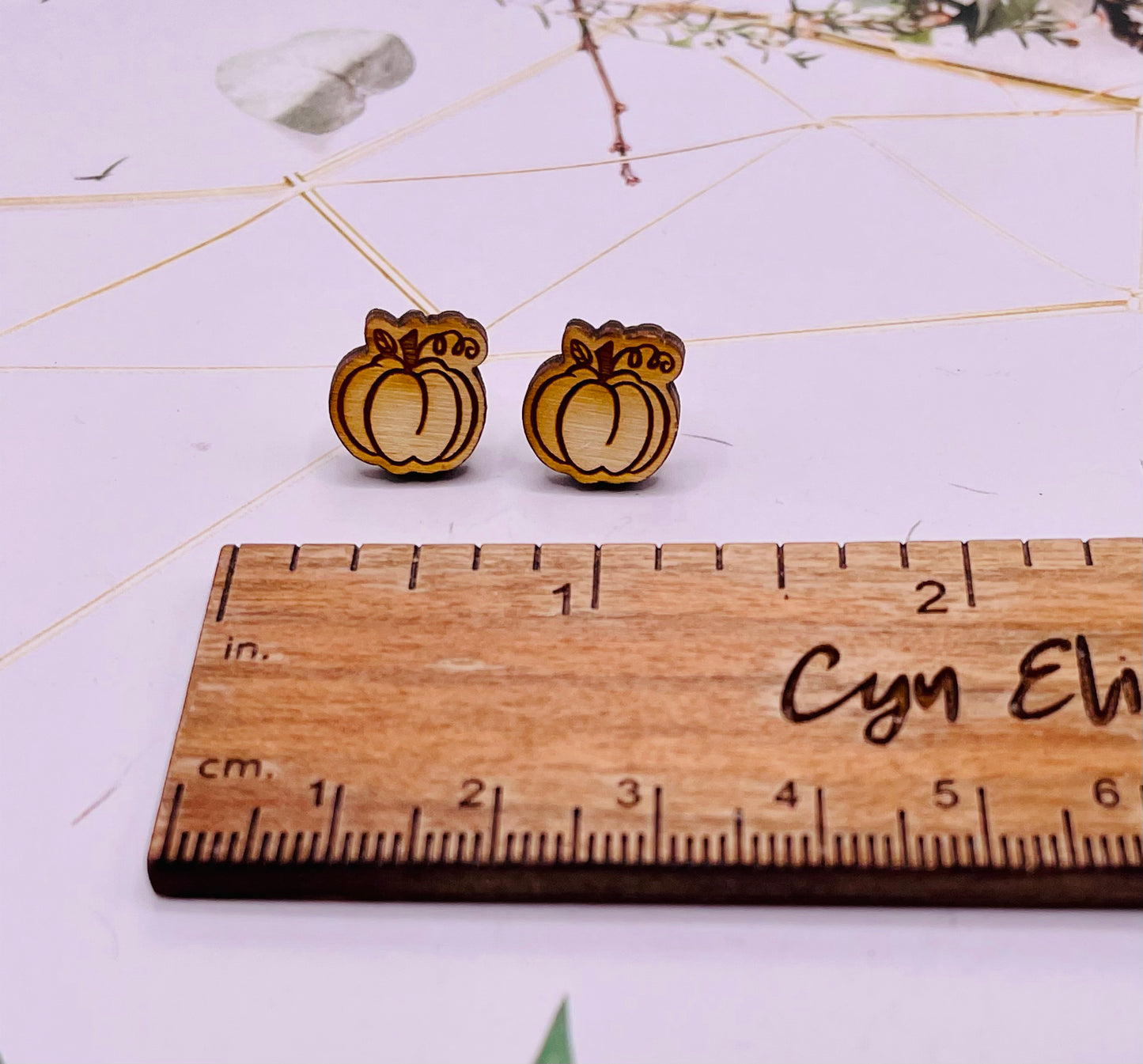 Pumpkin Wood Stud Earrings