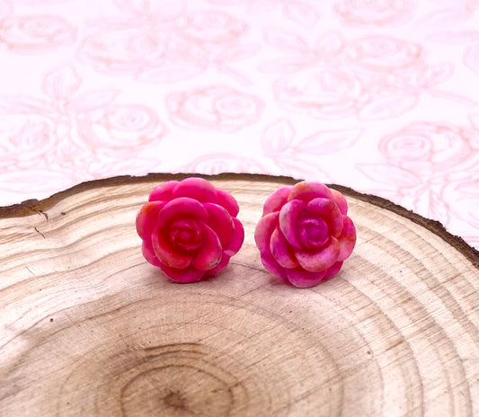 Matte Pink Rose Stud Earrings