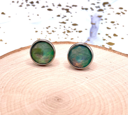 Teal Faux Opal Cab Stud Earrings