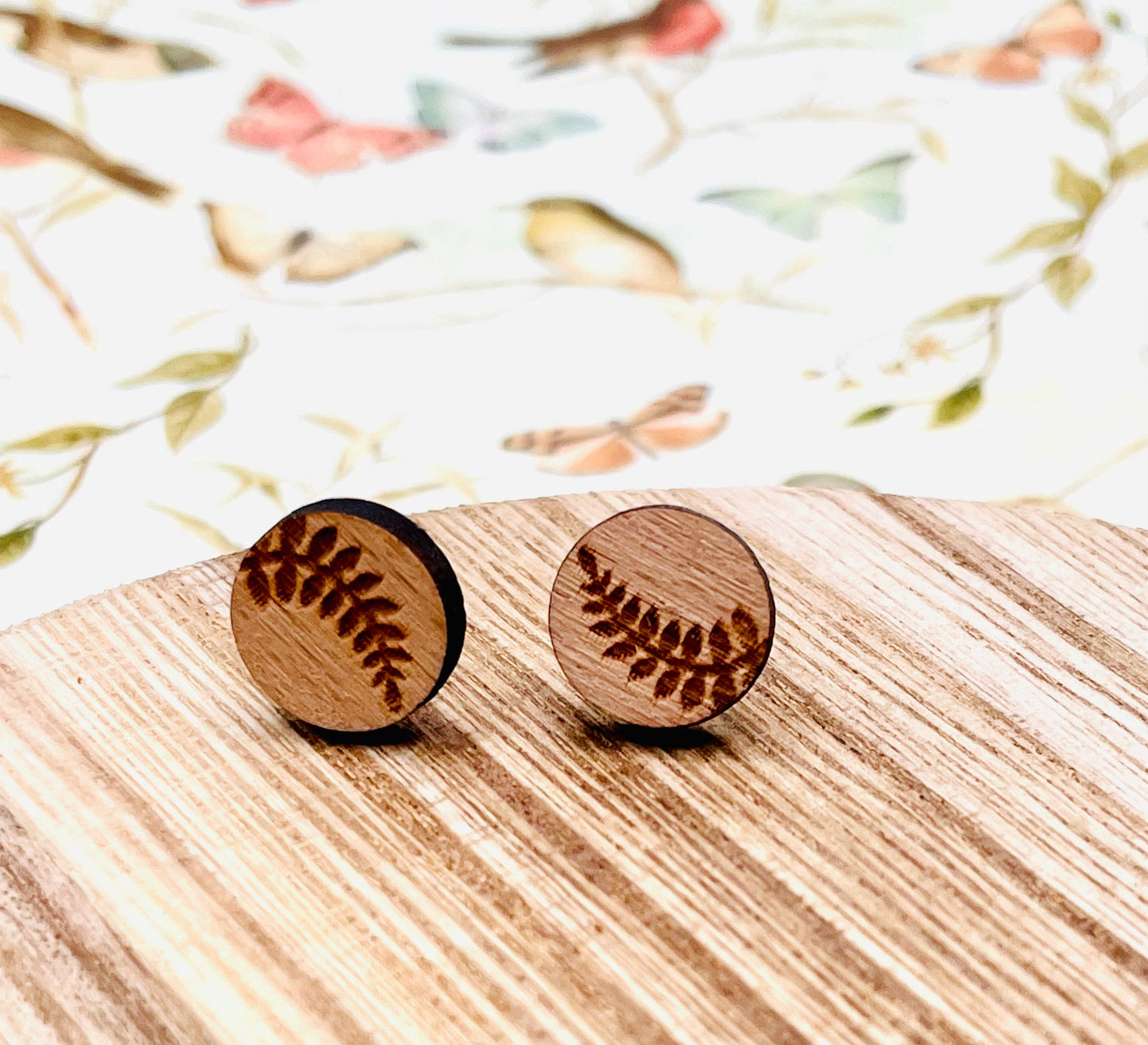 Fern Wood Stud Earrings