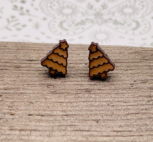 Holiday Tree Wood Stud Earrings