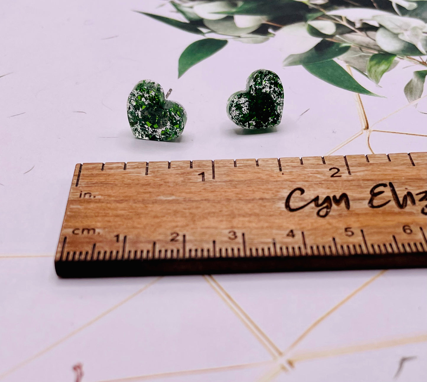 Green Heart Stud Earrings