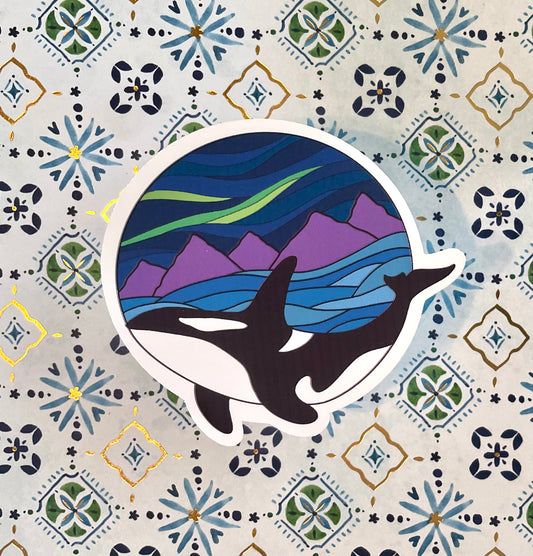 Orca and Northern Lights Sticker