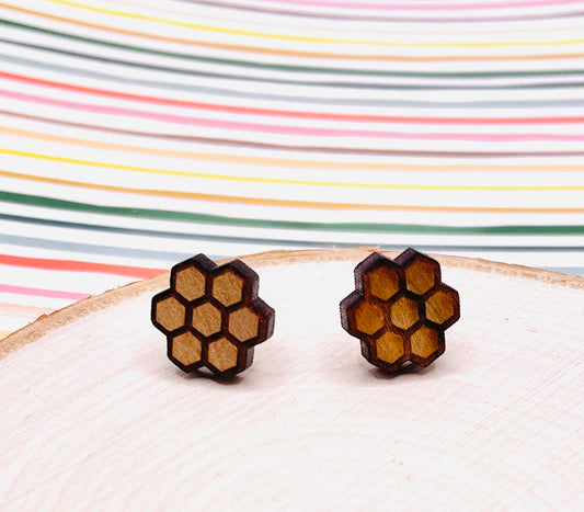 Honeycomb Wood Stud Earrings