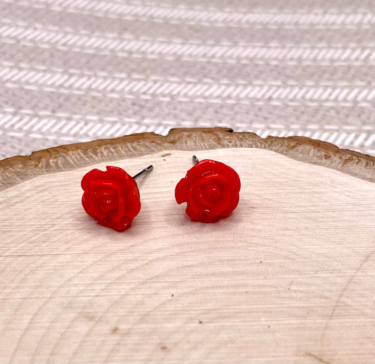 Tiny Red Rose Stud Earrings