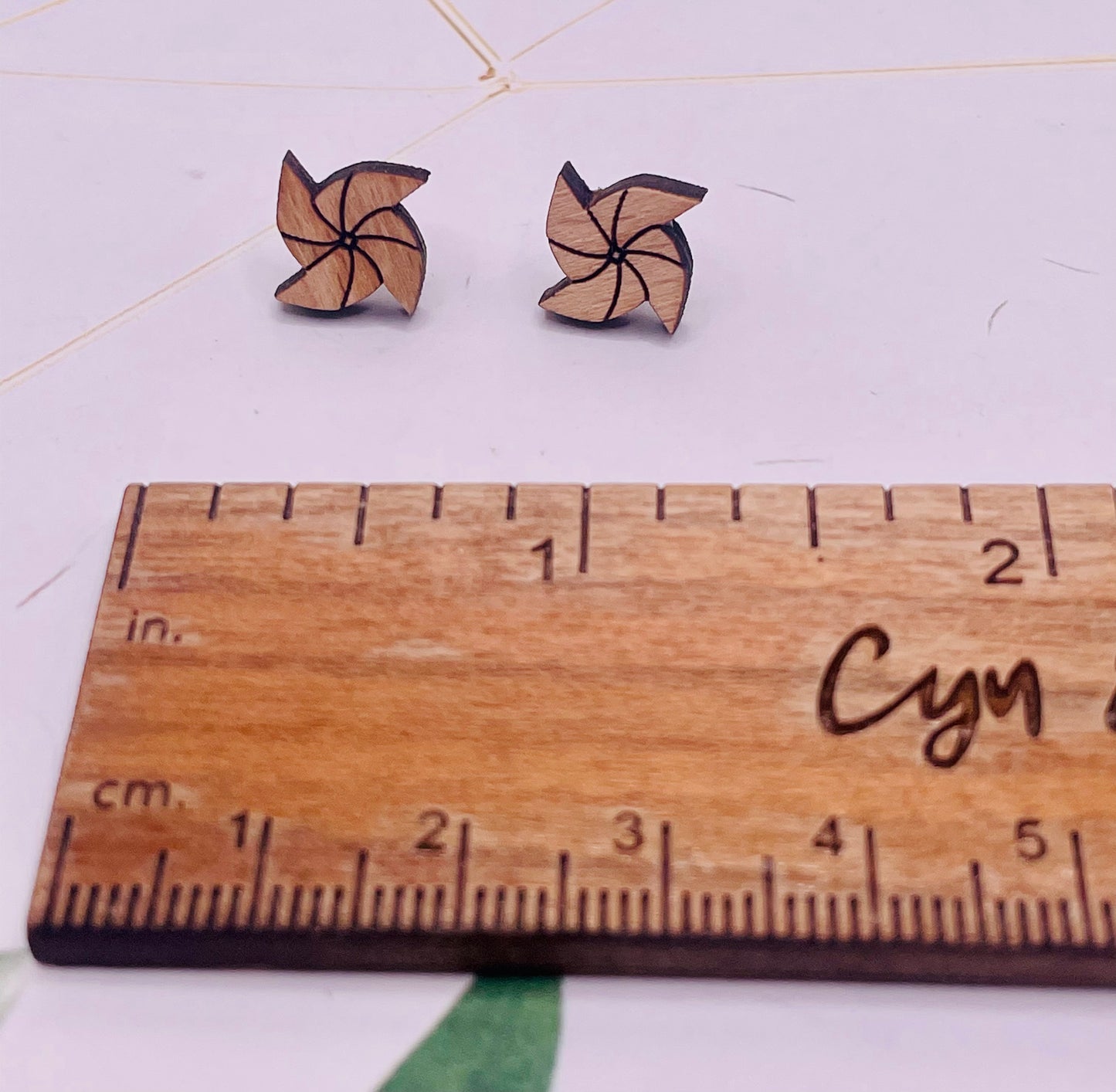 Pinwheel Wood Stud Earrings