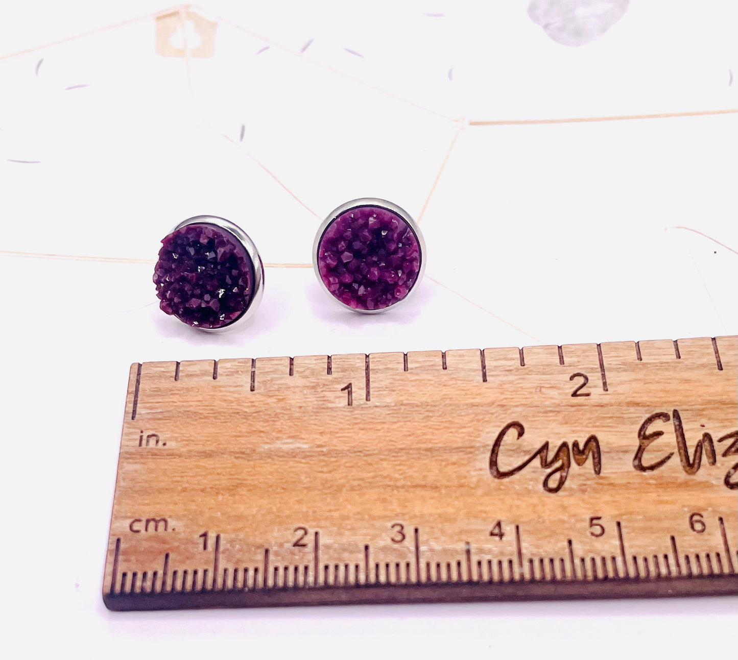 Dark Raspberry Faux Druzy Stud Earrings