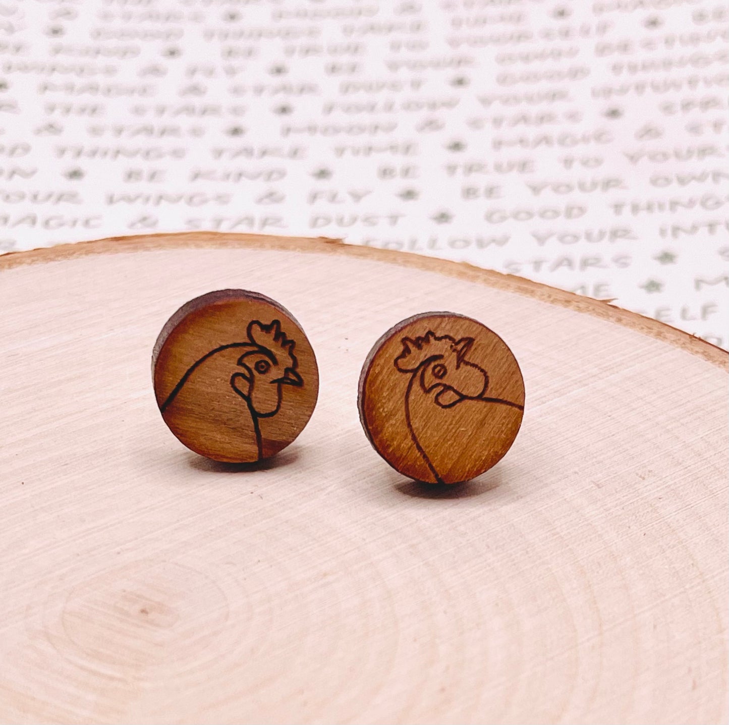 Chicken Wood Stud Earrings