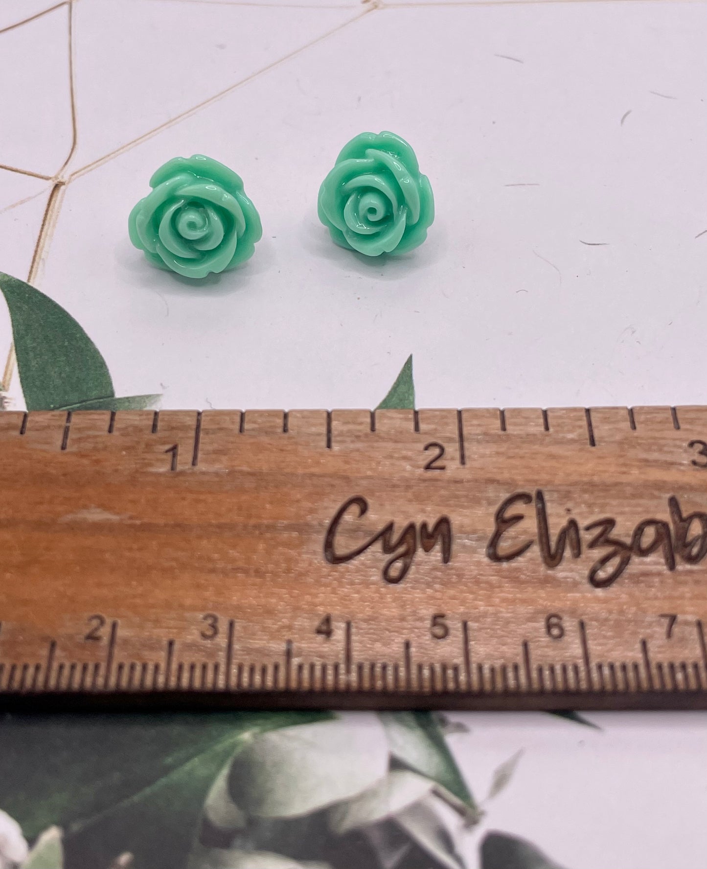 Teal Rose Stud Earrings