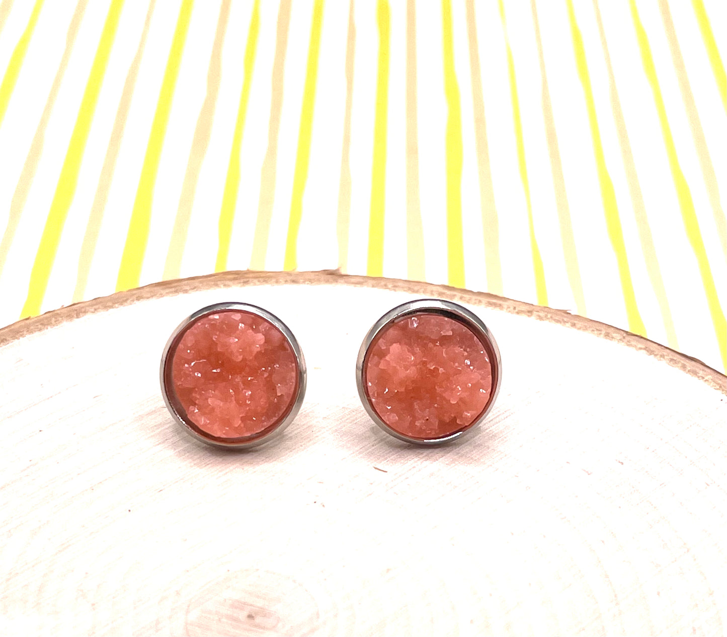 Coral Faux Druzy Stud Earrings