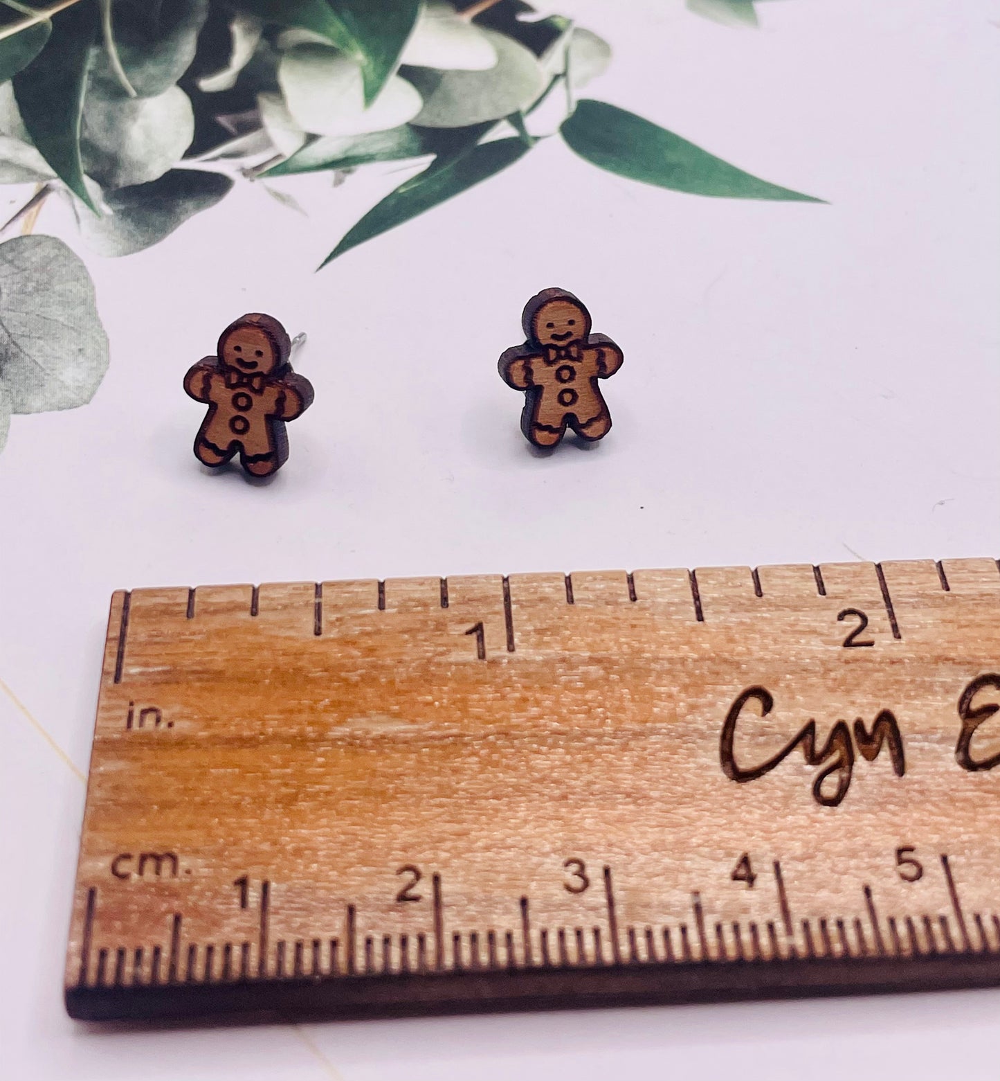 Gingerbread Man Wood Stud Earrings