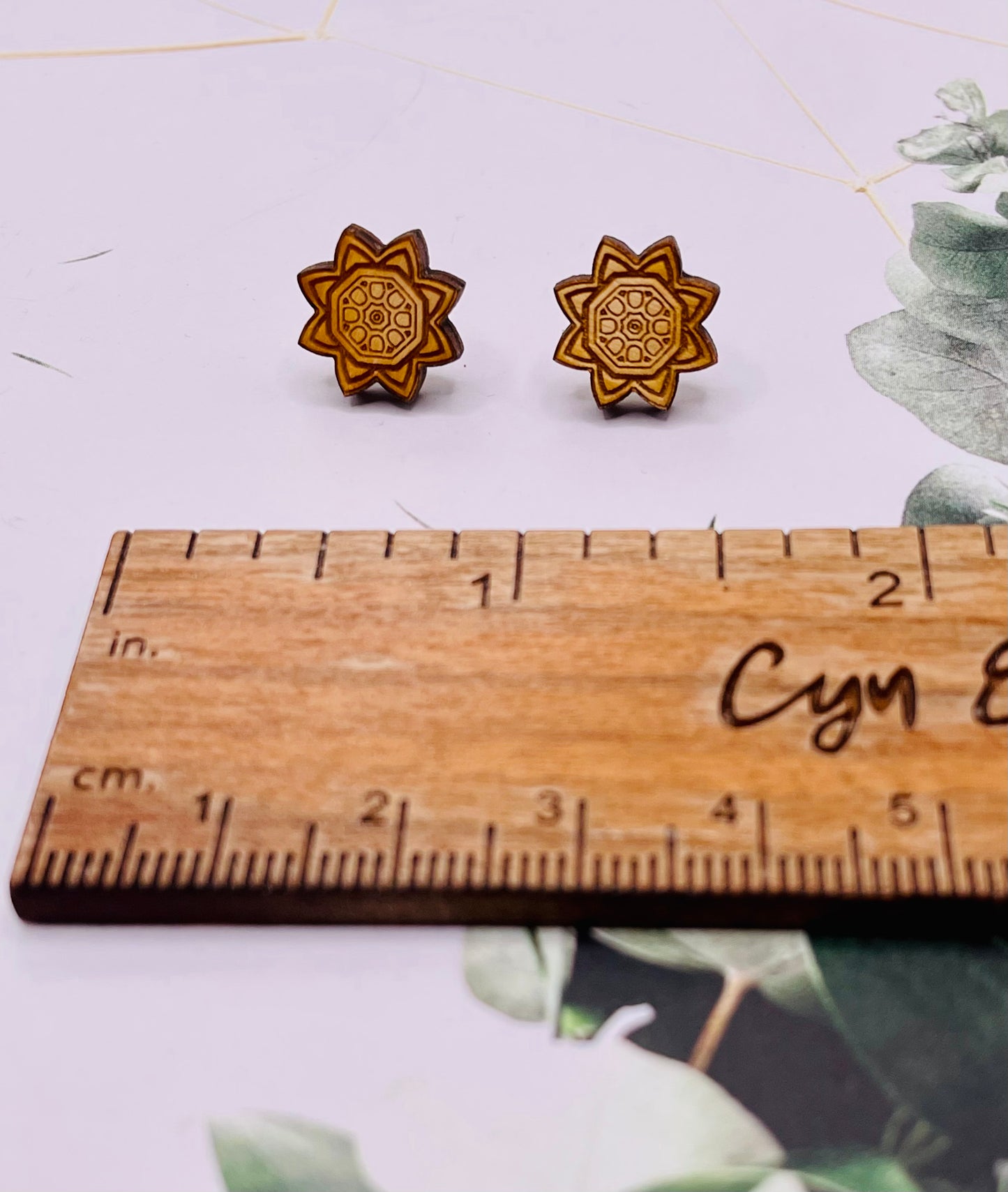 Sun Mandala Wood Stud Earrings