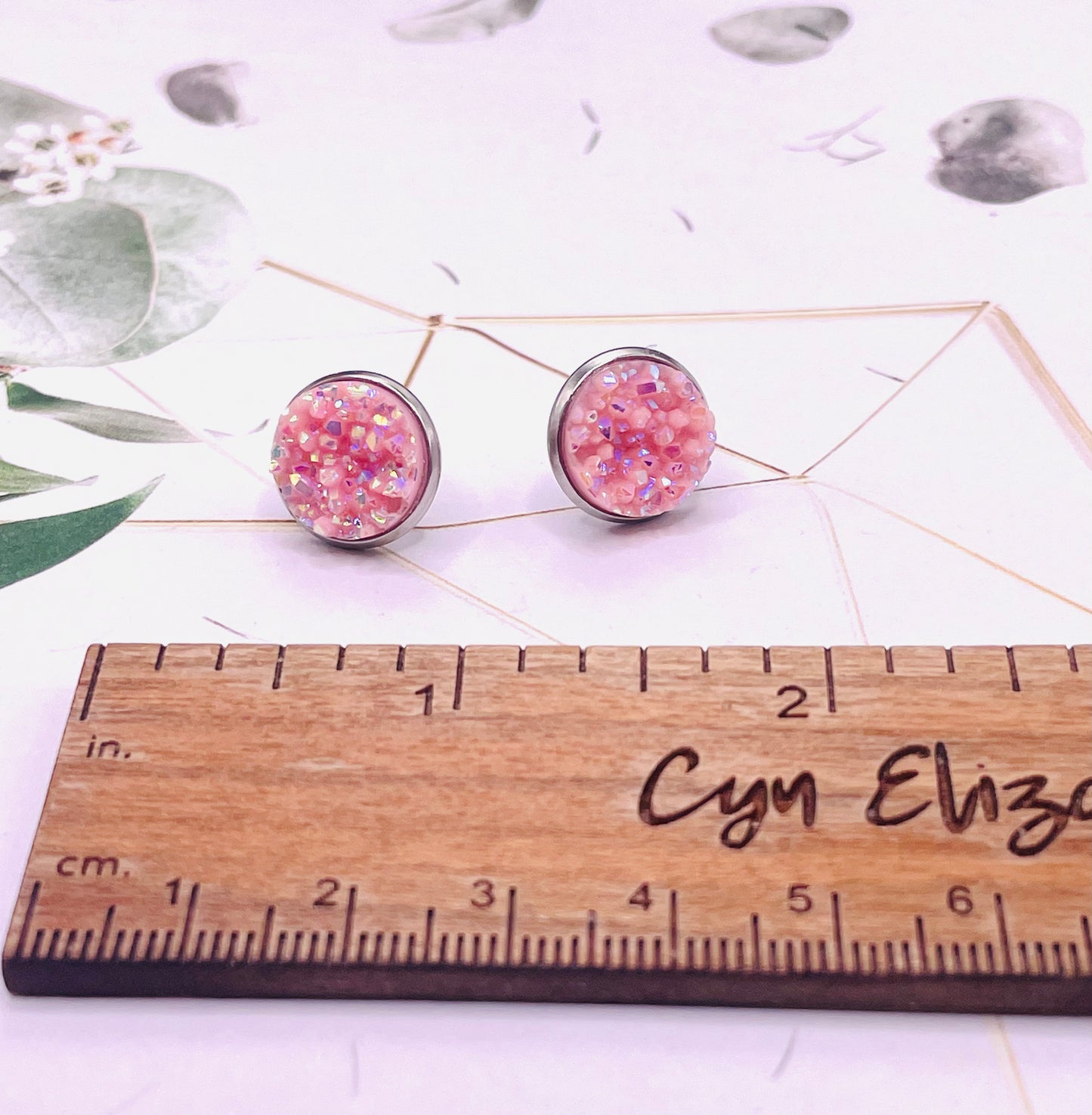 Petal Pink Faux Druzy Stud Earrings