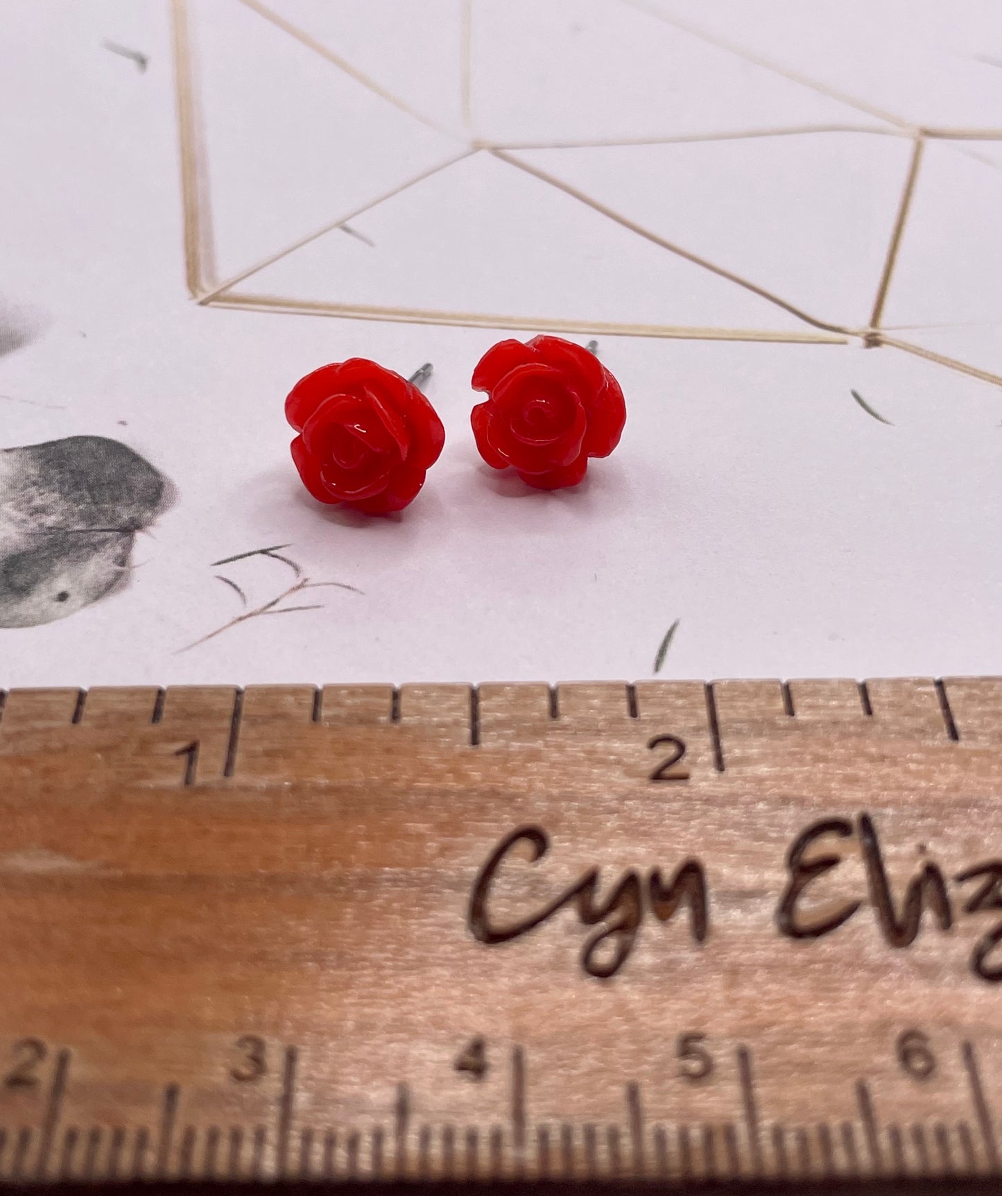 Tiny Red Rose Stud Earrings