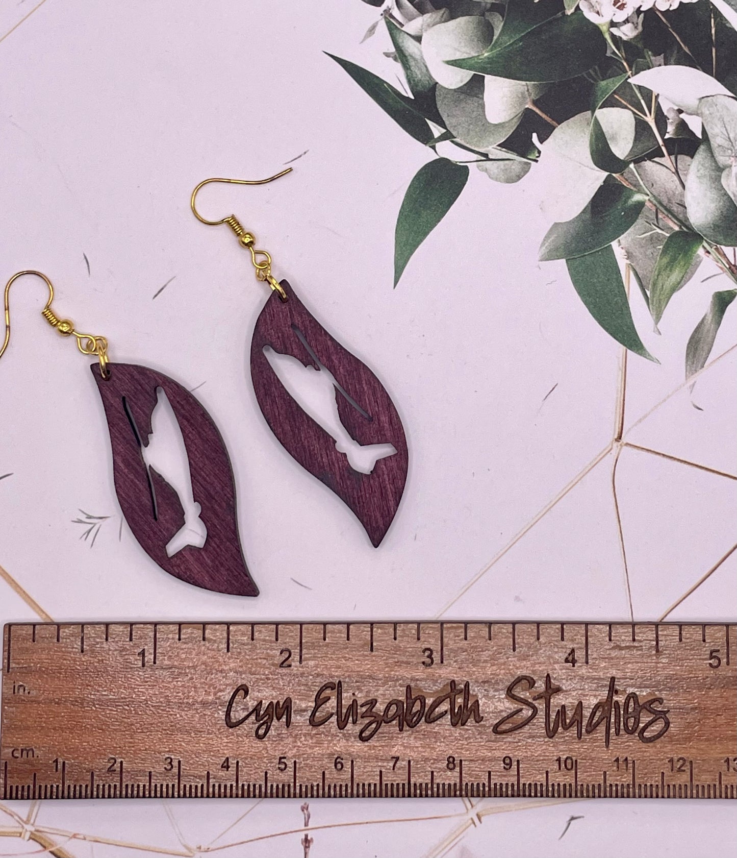 Maroon Military Helicopter Wood Earrings