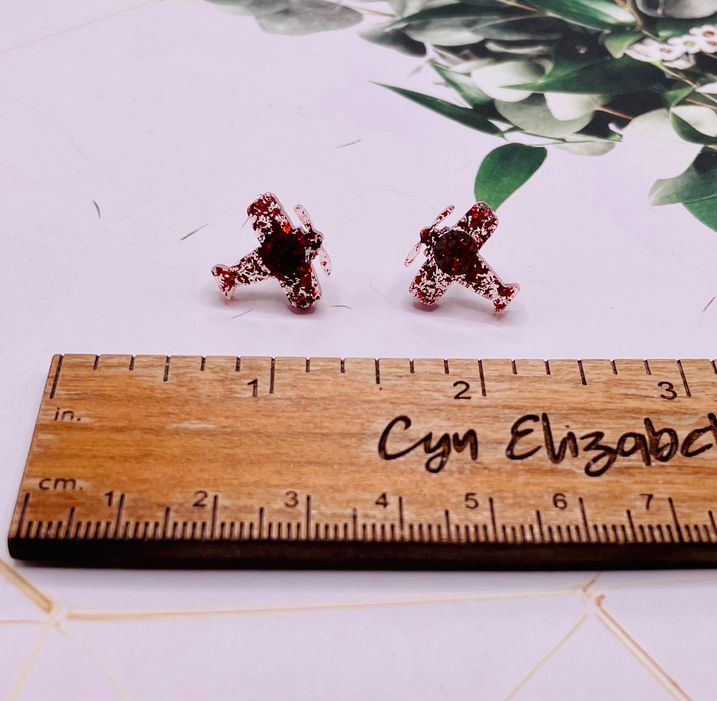 Red Plane Stud Earrings