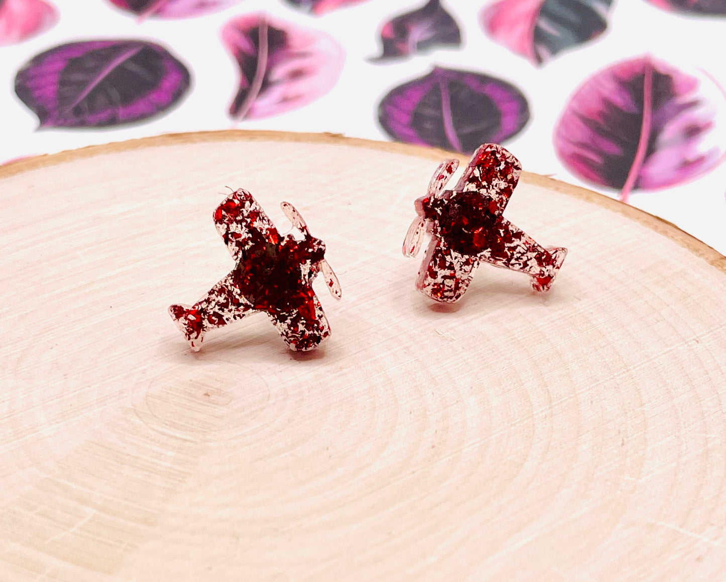 Red Plane Stud Earrings