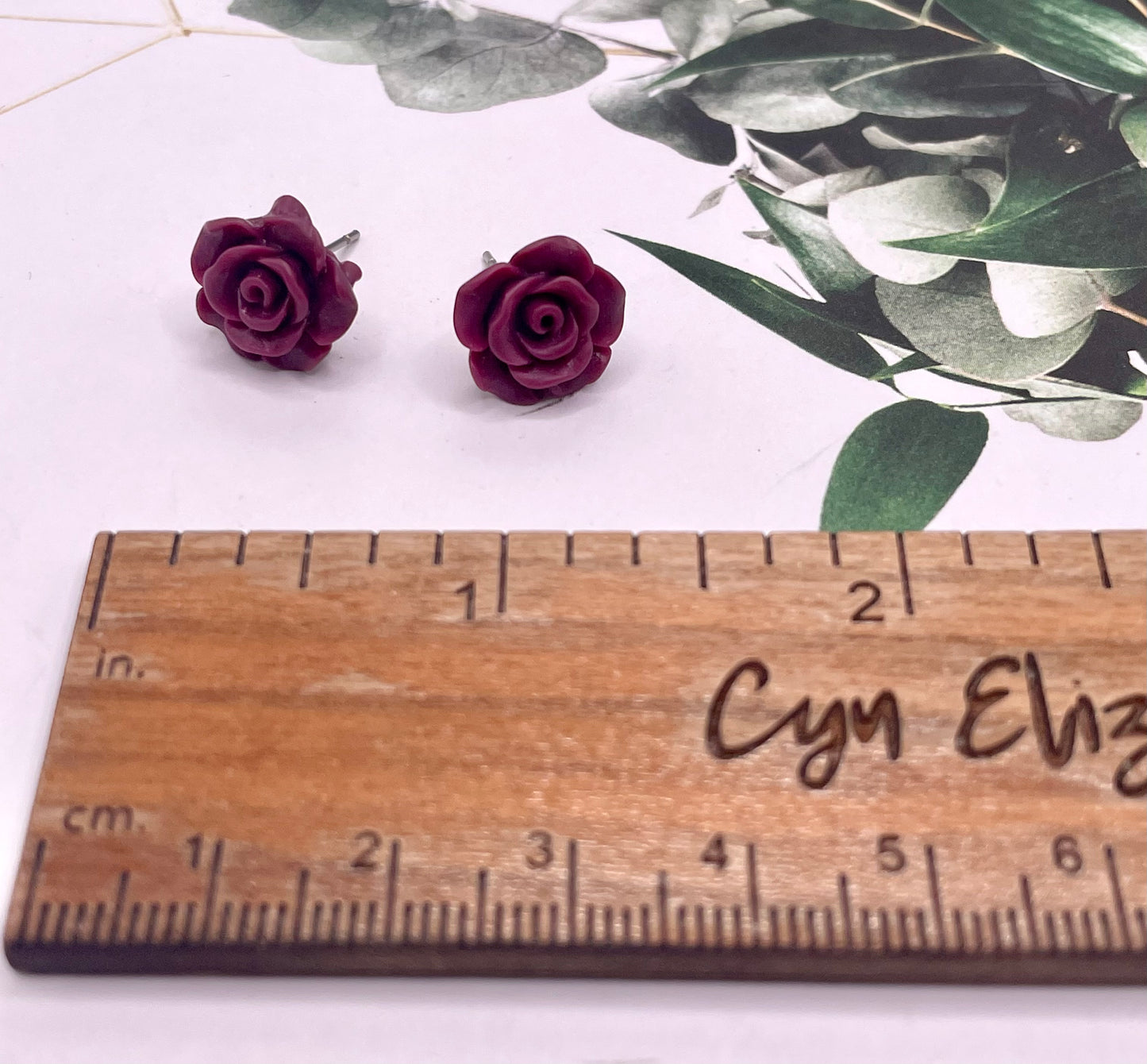 Matte Maroon Rose Stud Earrings