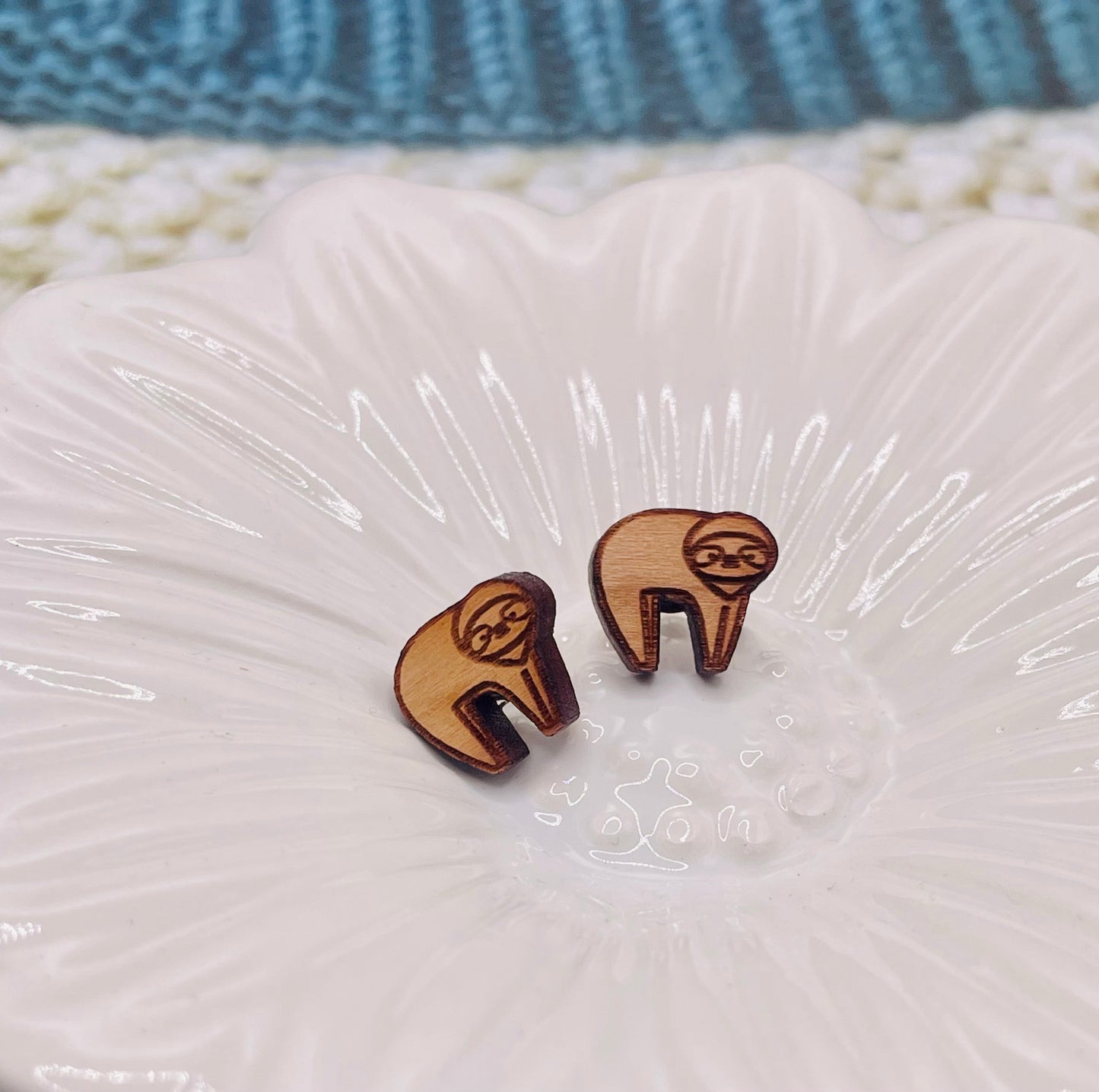 Sloth Wood Stud Earrings