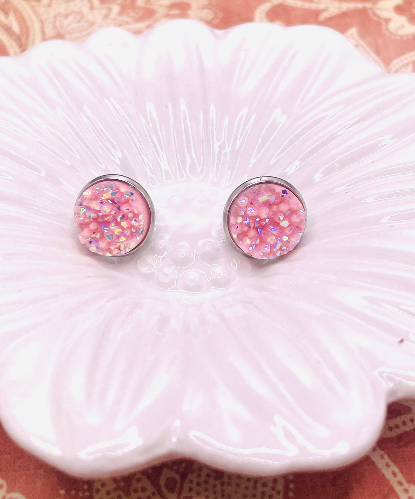 Petal Pink Faux Druzy Stud Earrings