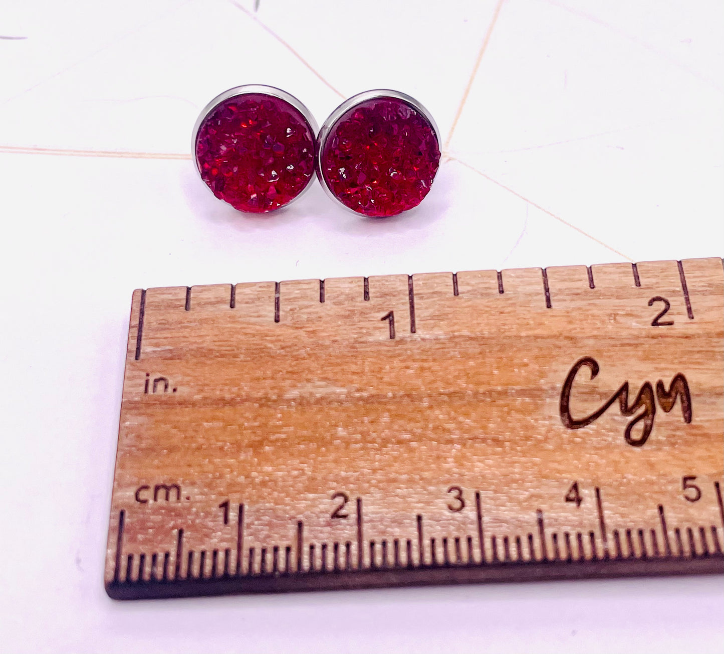 Red Faux Druzy Stud Earrings