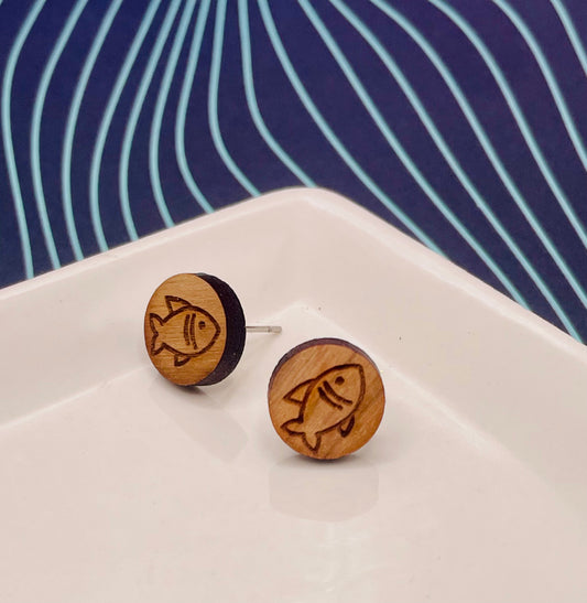 Fish Wood Stud Earrings