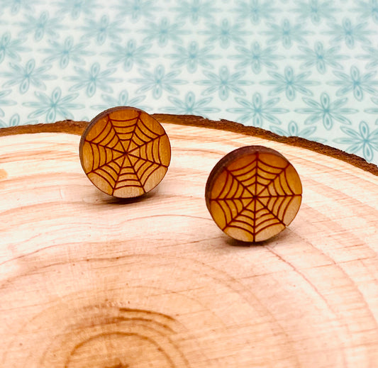 Cobweb Wood Stud Earrings