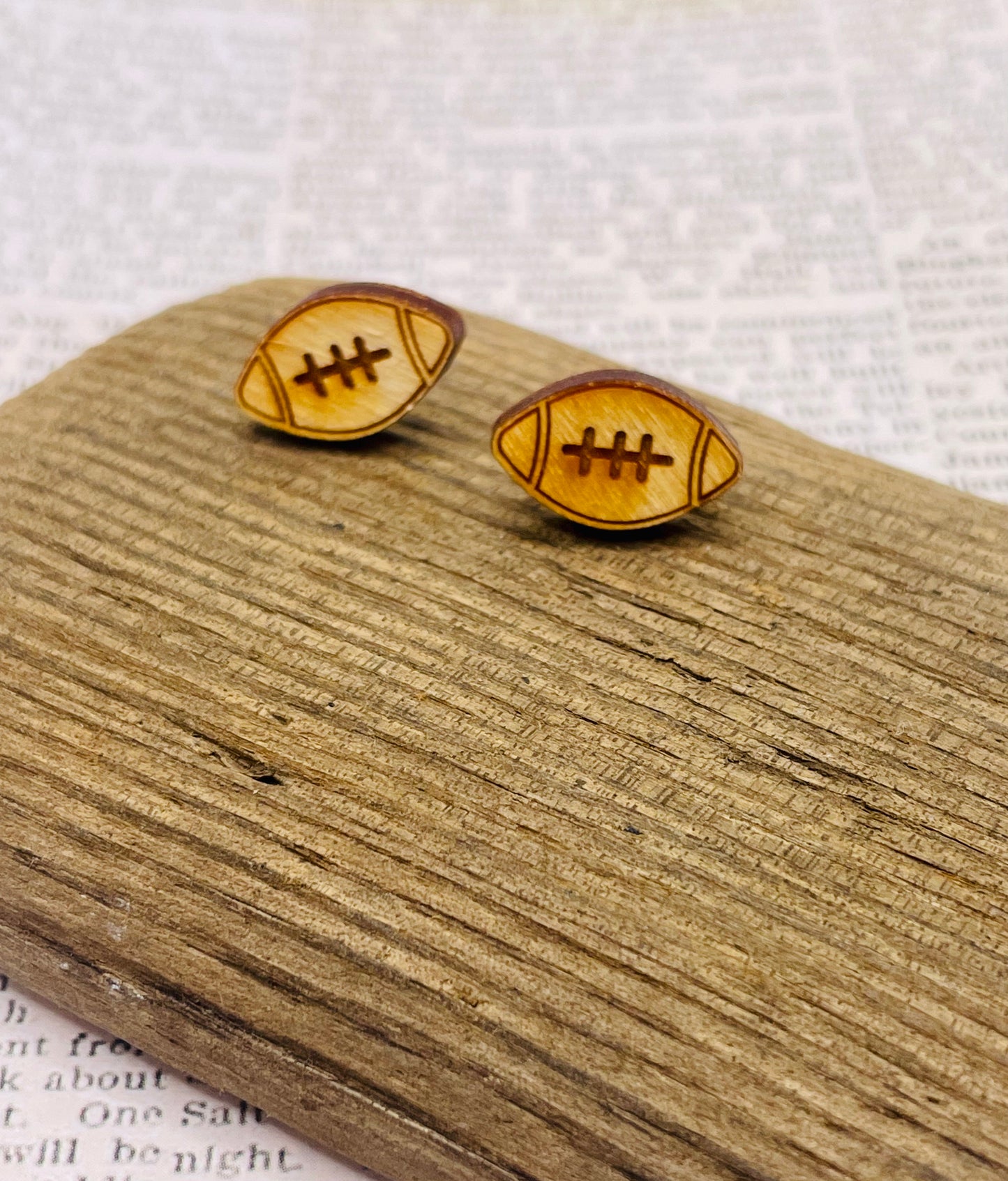 Football Wood Stud Earrings