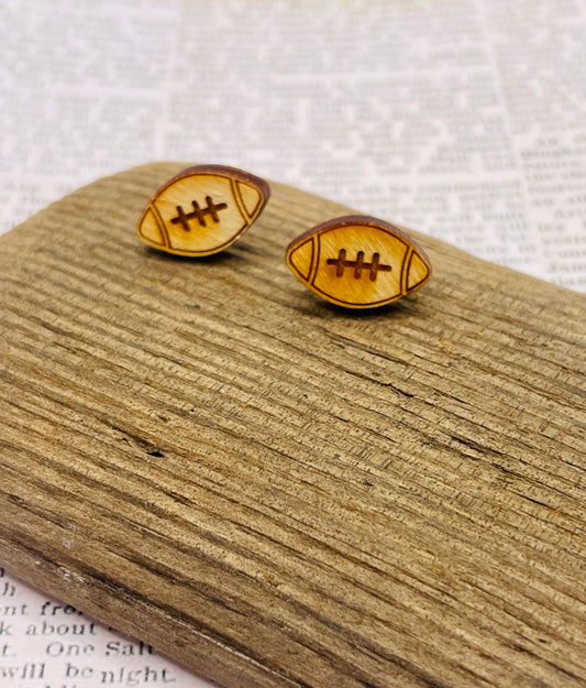 Football Wood Stud Earrings