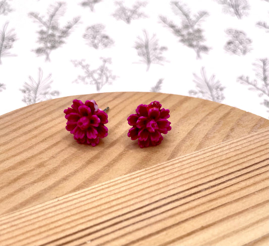 Tiny Pink Chrysanthemum Stud Earrings