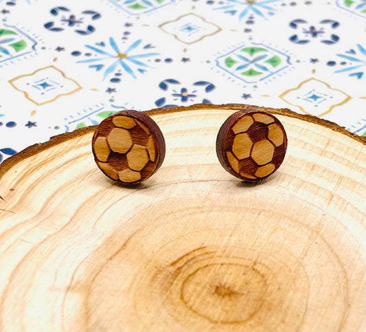 Soccer Ball Wood Stud Earrings