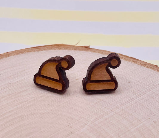 Santa Hat Wood Stud Earrings