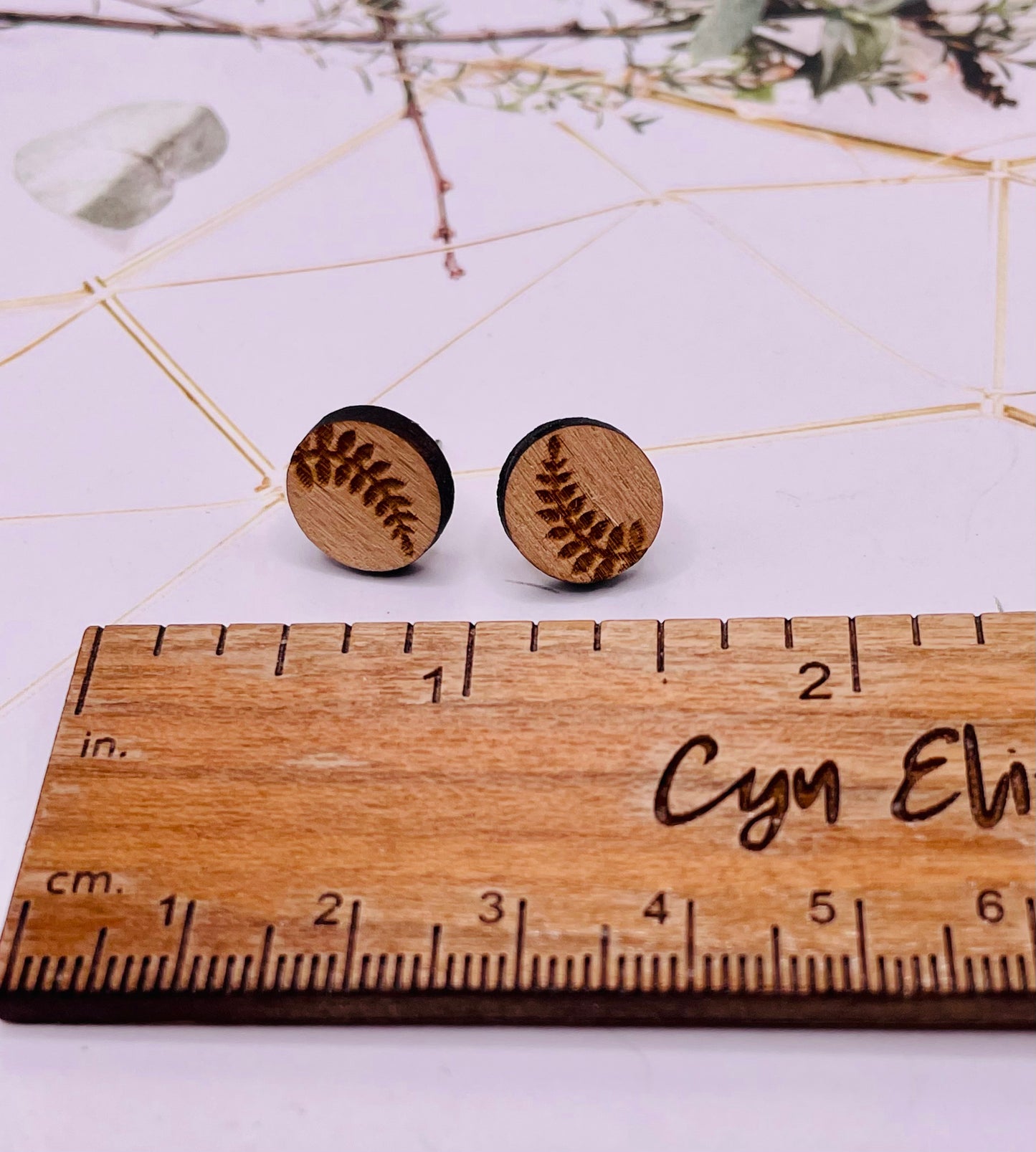 Fern Wood Stud Earrings