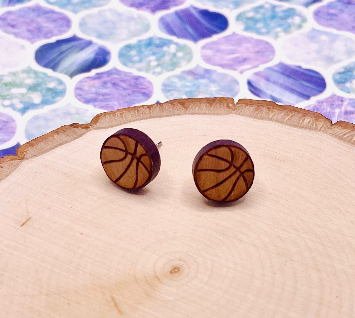 Basketball Wood Stud Earrings