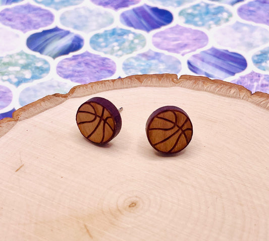 Basketball Wood Stud Earrings