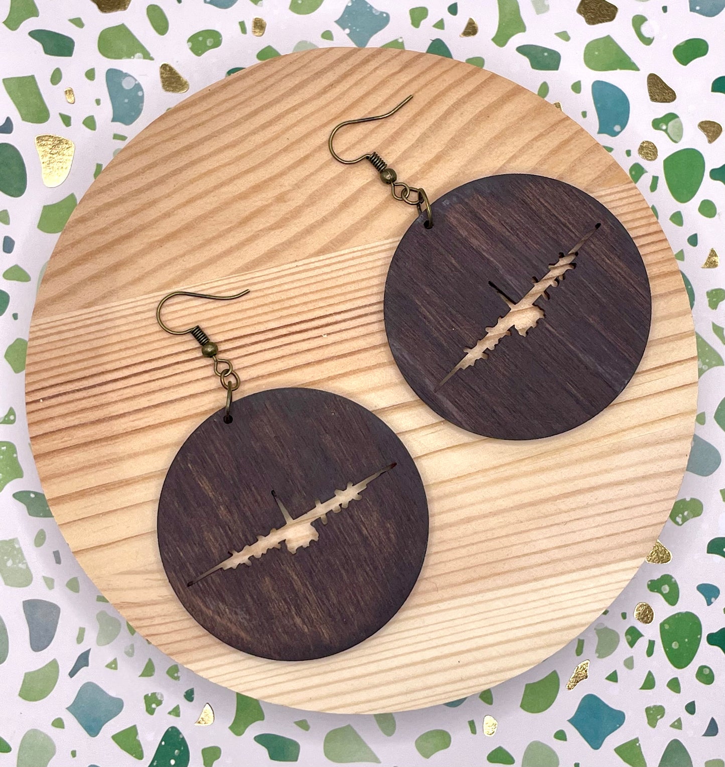 C130 Military Plane Wood Earrings