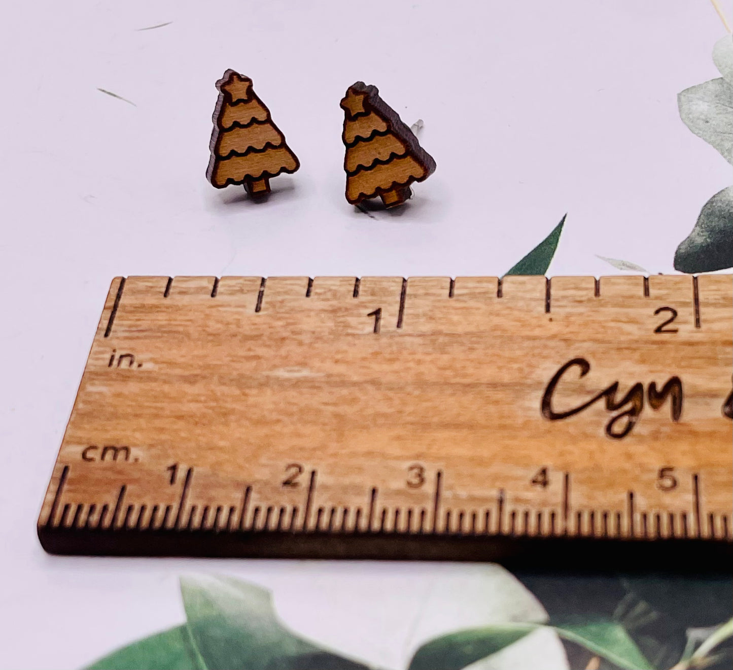 Holiday Tree Wood Stud Earrings