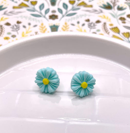 Bright Blue Daisy Stud Earrings