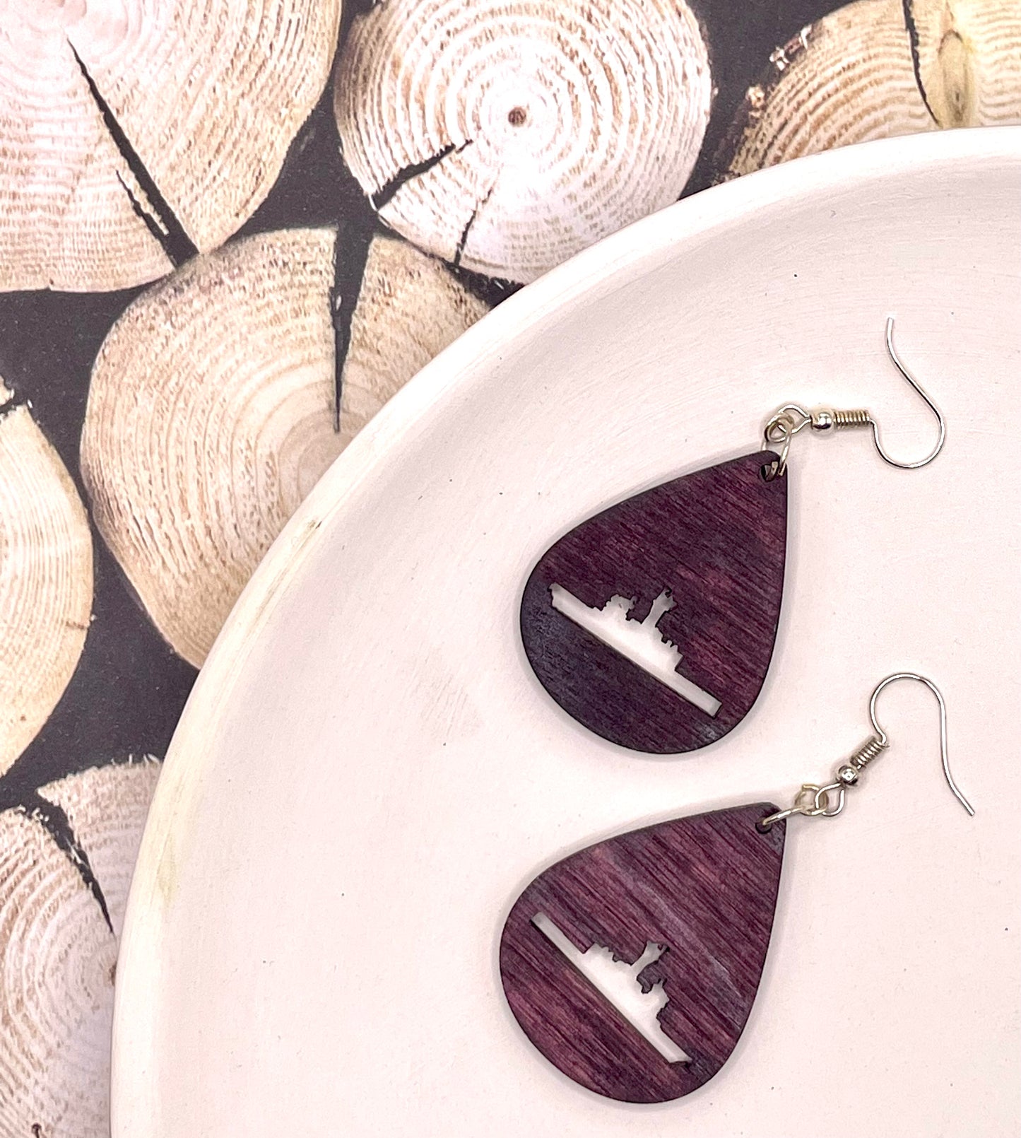 Dark Stained Coast Guard Cutter Wood Earrings