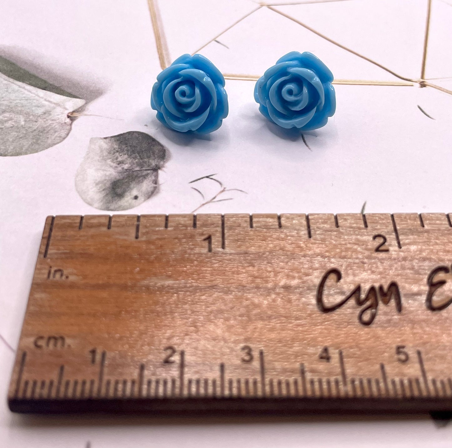 Sky Blue Rose Stud Earrings